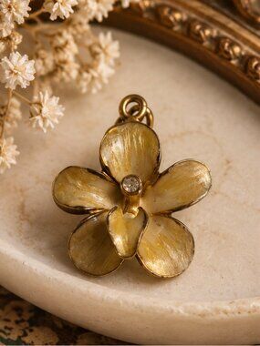 Gold Tone Orchid Flower Pendant
